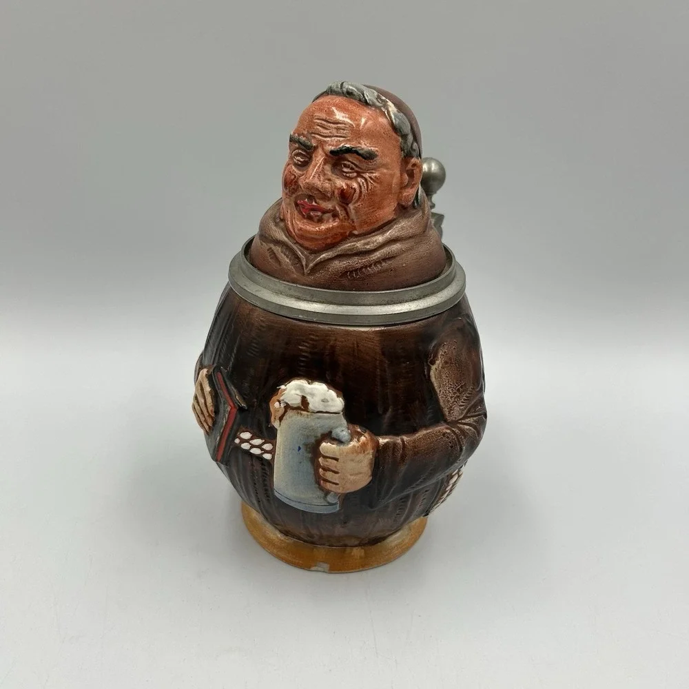 VTG Reinhold Merkelbach Germany‎ Lidded Stein Friar/Monk Holding Bible and Beer